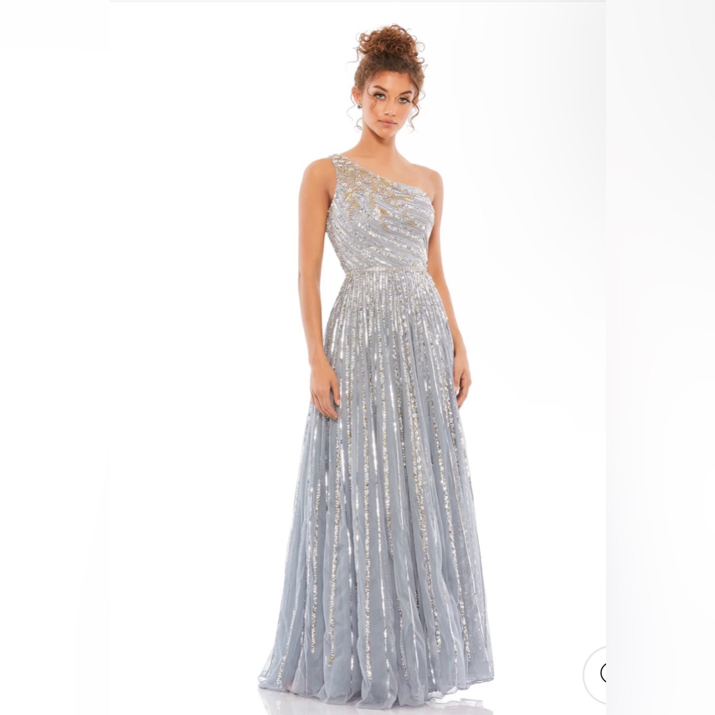 Mac Duggal Embellished One Shoulder A-Line Gown Color Platinum